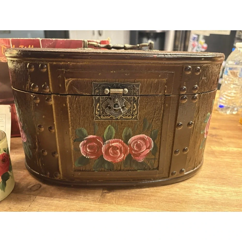 Dale Tiffany Hand Painted RoseBell Lamp Gift Set Candle Holder Wooden Jewelry Bo - Picture 2 of 16